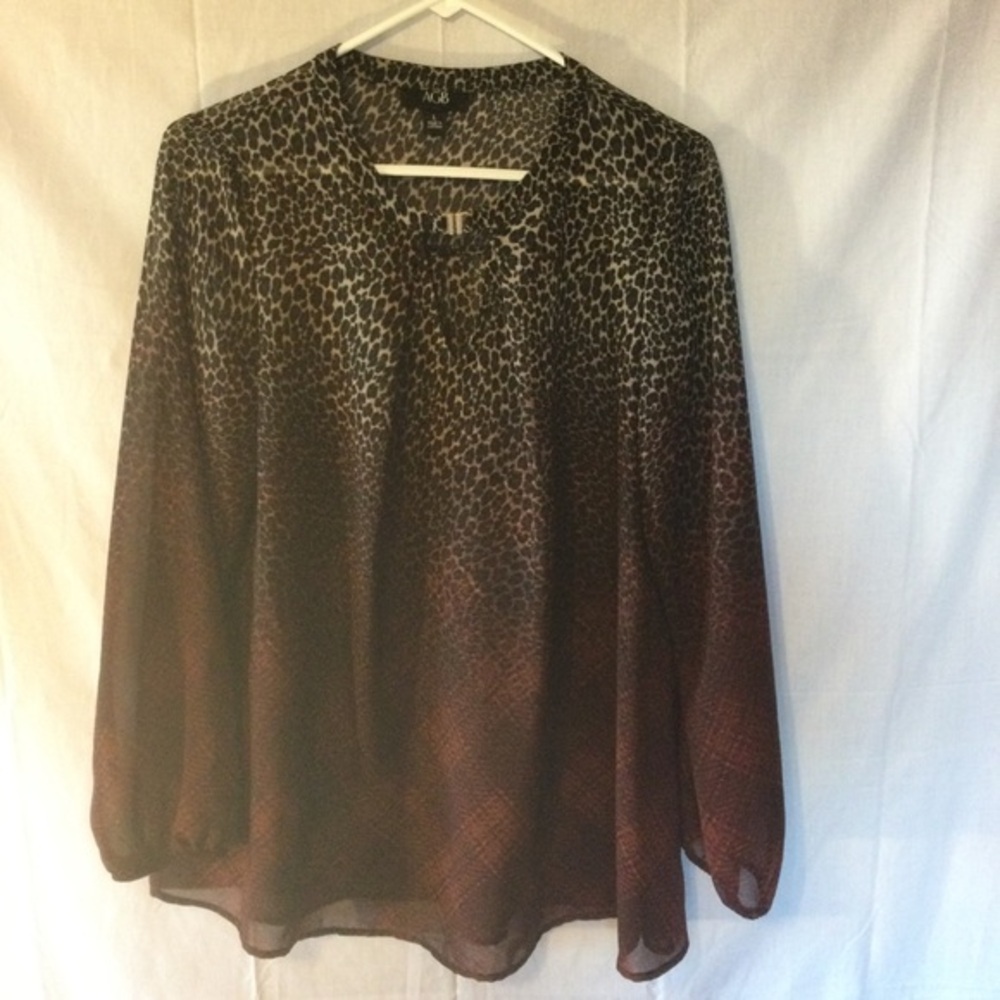 AGB Black and brown Long Sleeve Sheer Top Size L